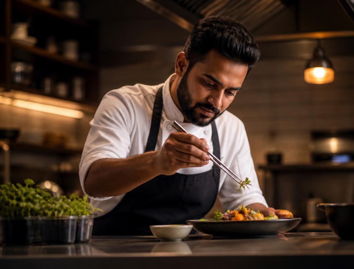 Chef working in a European restaurant kitchen