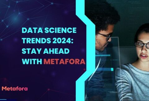 A futuristic graphic showcasing Data Science trends for 2024, with AI, edge computing, and ethical data handling prominently highlighted.