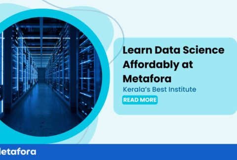 A classroom setting with students working on Data Science projects, highlighting affordable education at Metafora Digital Learning.