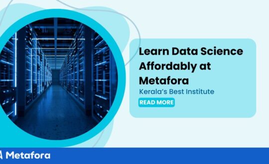 A classroom setting with students working on Data Science projects, highlighting affordable education at Metafora Digital Learning.