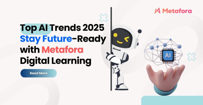 A futuristic design highlighting AI trends for 2025, including generative AI, Edge AI, and AI ethics.