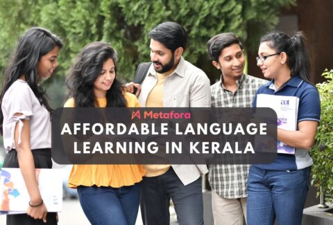 A vibrant classroom scene featuring students learning German and preparing for IELTS with a professional tutor in Thrissur.