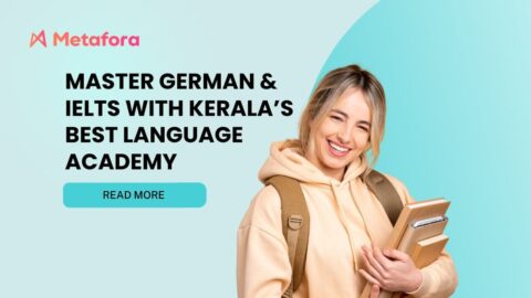 A classroom setting with students learning German and IELTS at Metafora Digital Learning in Kerala.