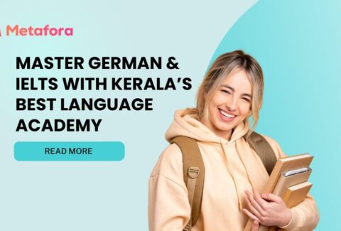 A classroom setting with students learning German and IELTS at Metafora Digital Learning in Kerala.