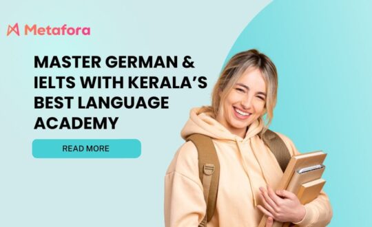 A classroom setting with students learning German and IELTS at Metafora Digital Learning in Kerala.