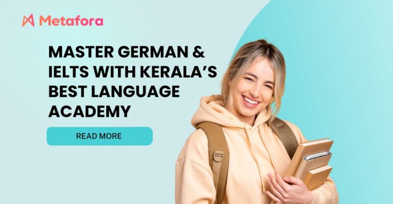 A classroom setting with students learning German and IELTS at Metafora Digital Learning in Kerala.